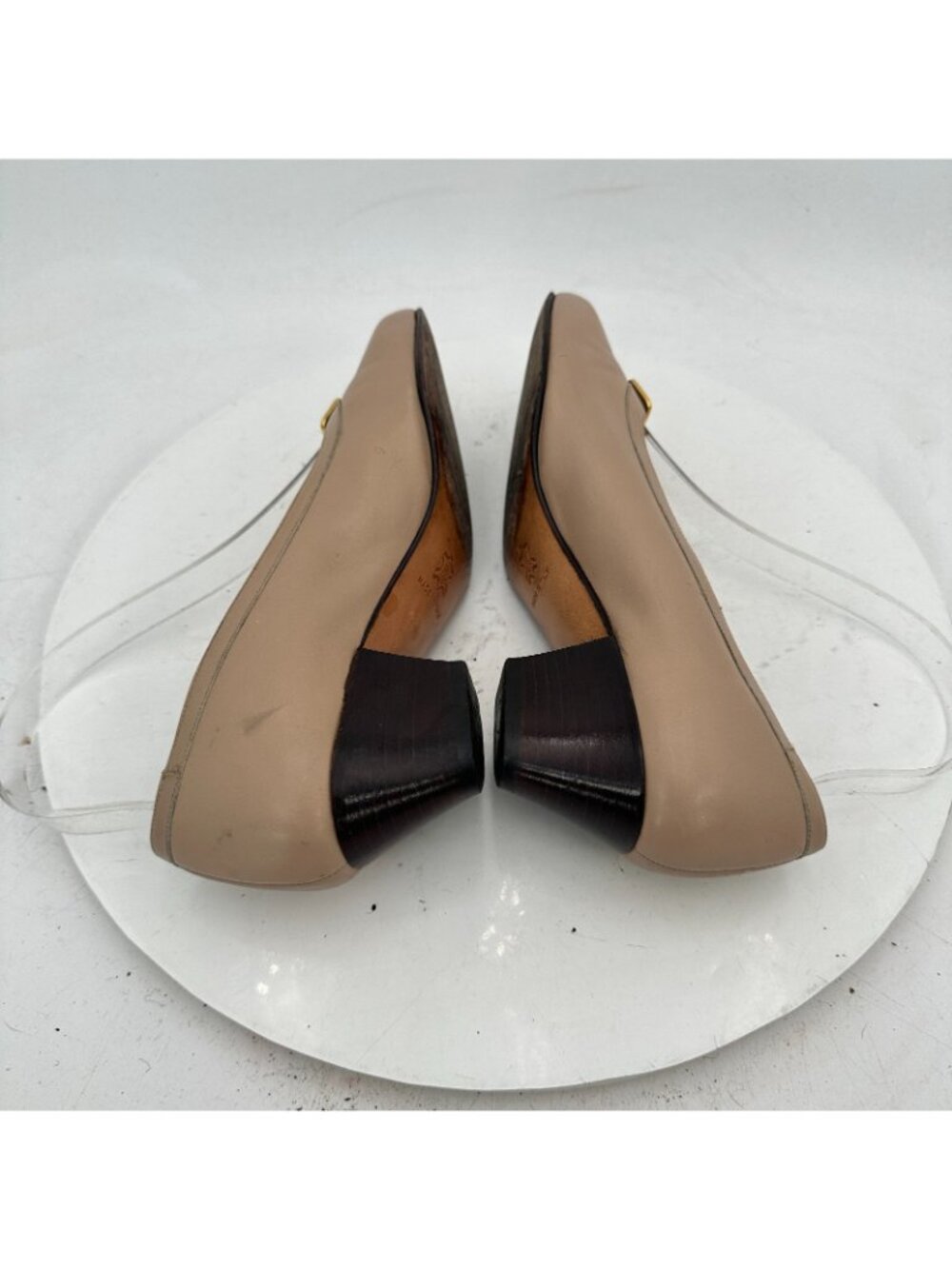 Salvatore Ferragamo Women Size 4.5C Taupe Gold-Ornament Pumps - Picture 6 of 11